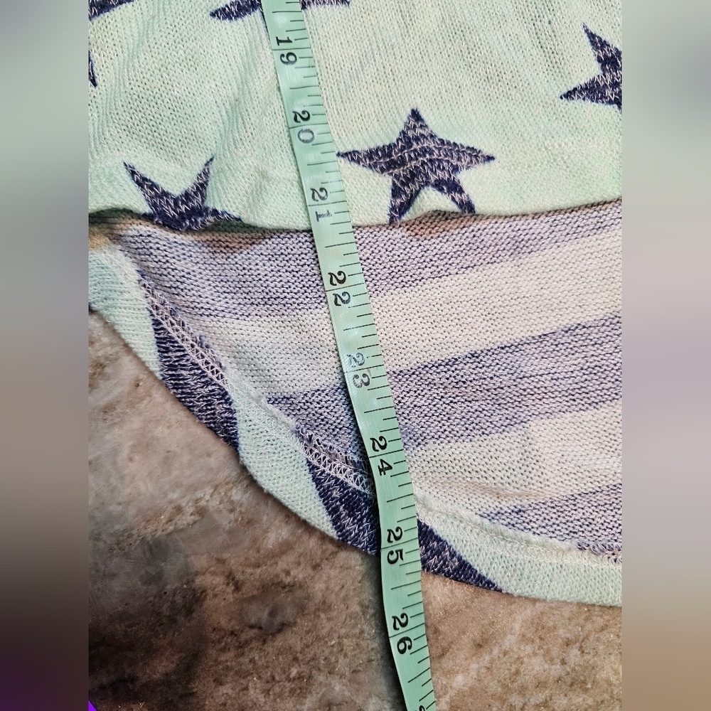 Rue21 Star Print Lightweight Knit Top Mint Green High Low Hem Short Sleeve L - Picture 5 of 6